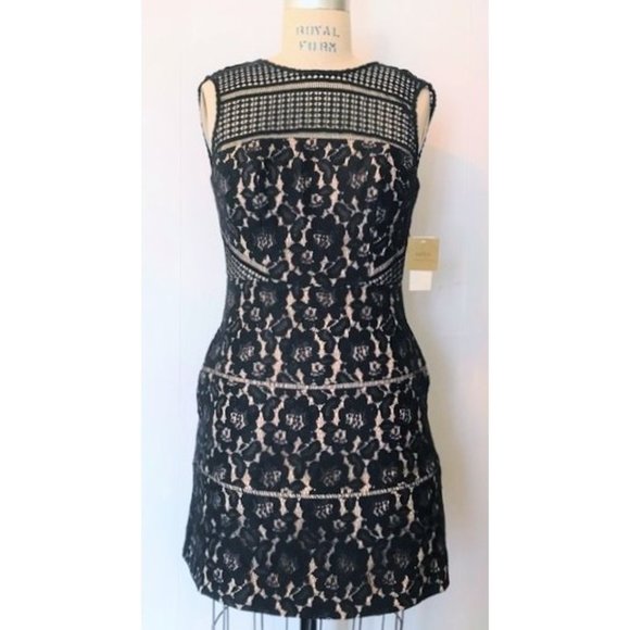 AIDAN MATTOX BLACK LACE FIT & FLARE SLEEVELESS MINI DRESS 0 NWT - Picture 2 of 10